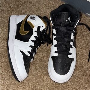 Jordan Mid-Top Sneakers in Black, White & Gold